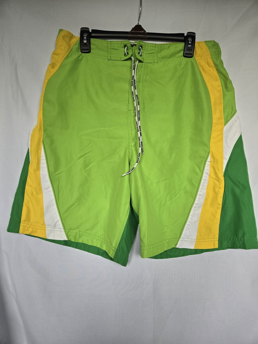 Men's Green Colorblock Swim Trunks with Yellow & White Accents